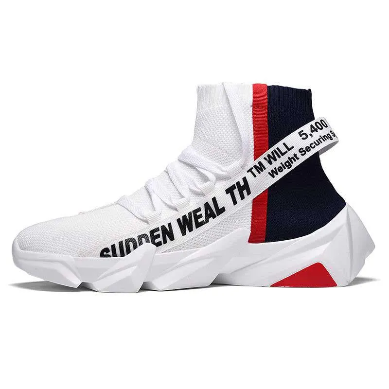 Plus Size36-46 Men High-top Sneakers Running Basketball Sock Shoes Breathable Lightweight Non-slip Sock Shoes Wear-resistant Deodorant Sports Shoes