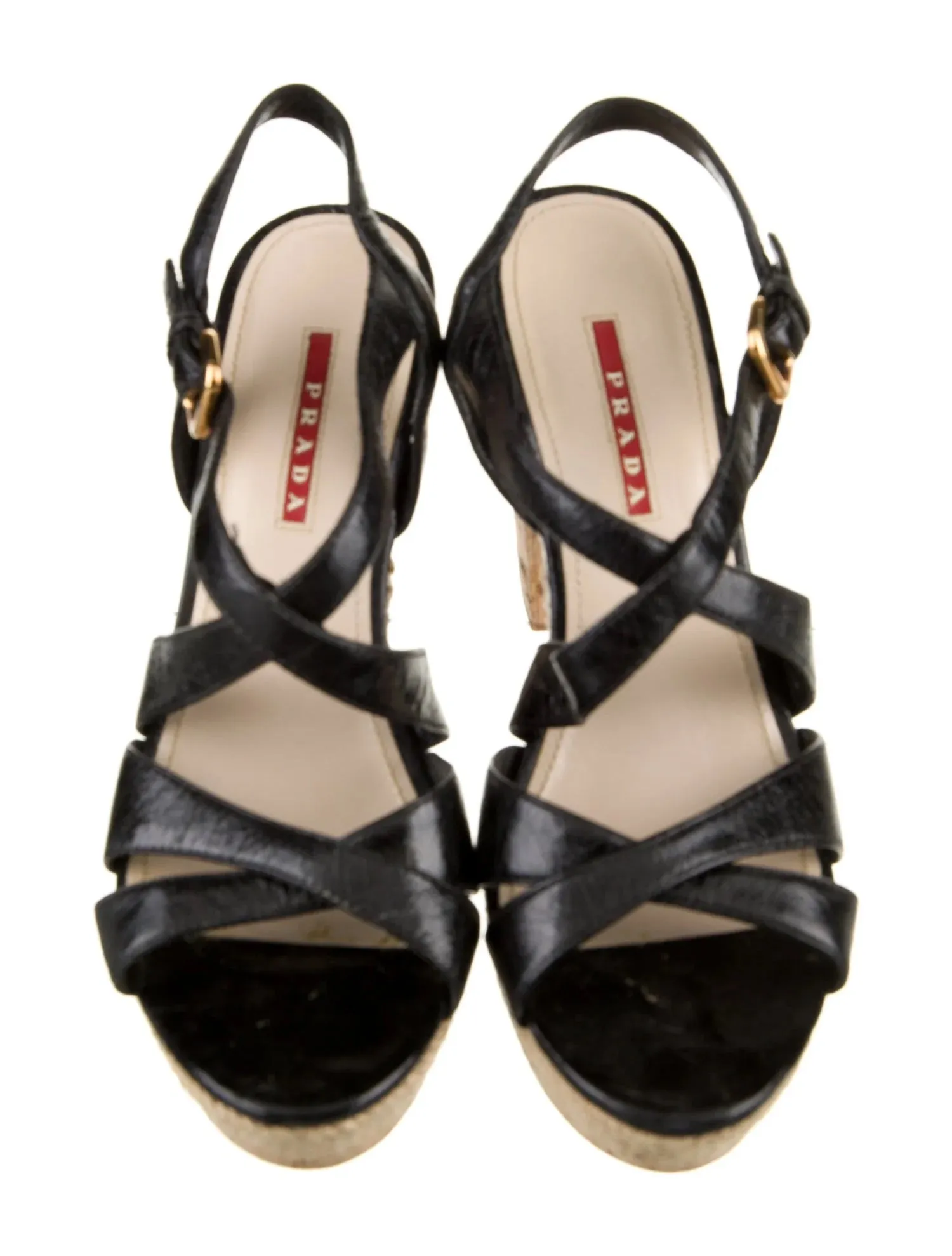 PRADA STRAPPY BRAIDED ACCENTS LEATHER ESPADRILLE SANDALS
