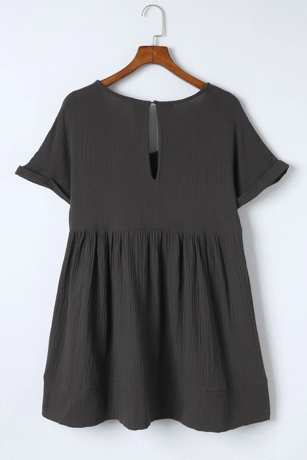 Roll Up Short Sleeve V Neck Babydoll Mini Dress