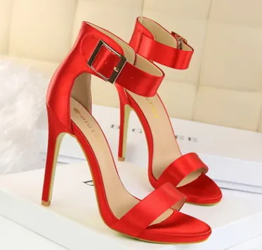 Satin stiletto platform high heels