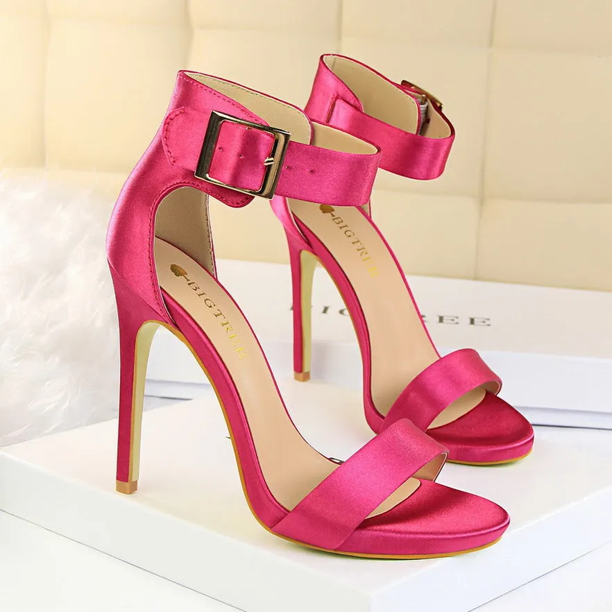 Satin stiletto platform high heels