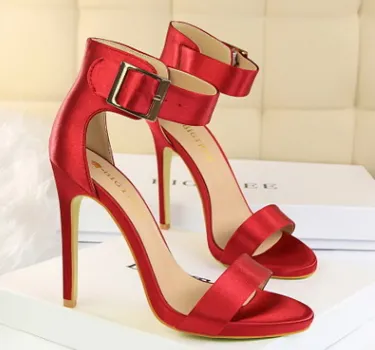Satin stiletto platform high heels