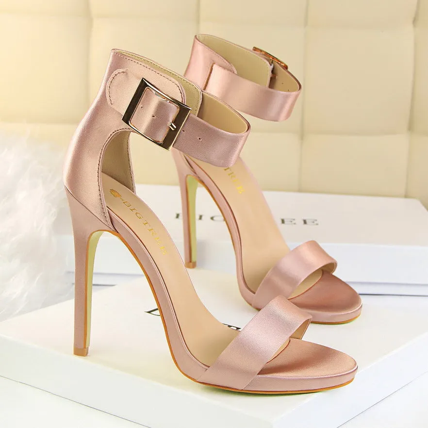 Satin stiletto platform high heels