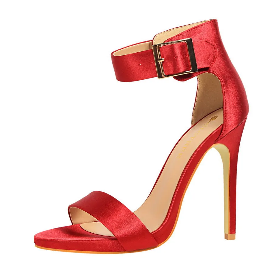 Satin stiletto platform high heels