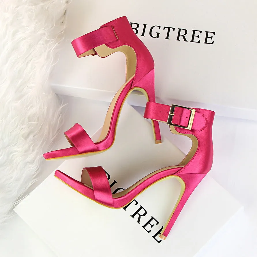 Satin stiletto platform high heels