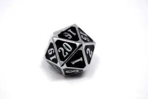 Shiny Silver W/ Black d20 Spin Down