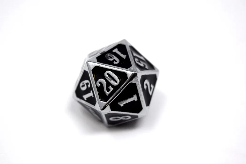 Shiny Silver W/ Black d20 Spin Down