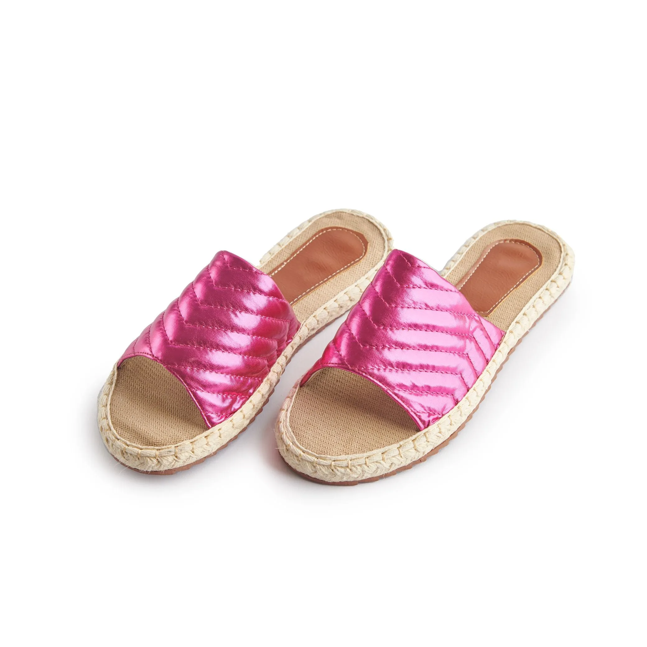 Shiny Stiched Stylish Espadrille-Like Slippers - Pink