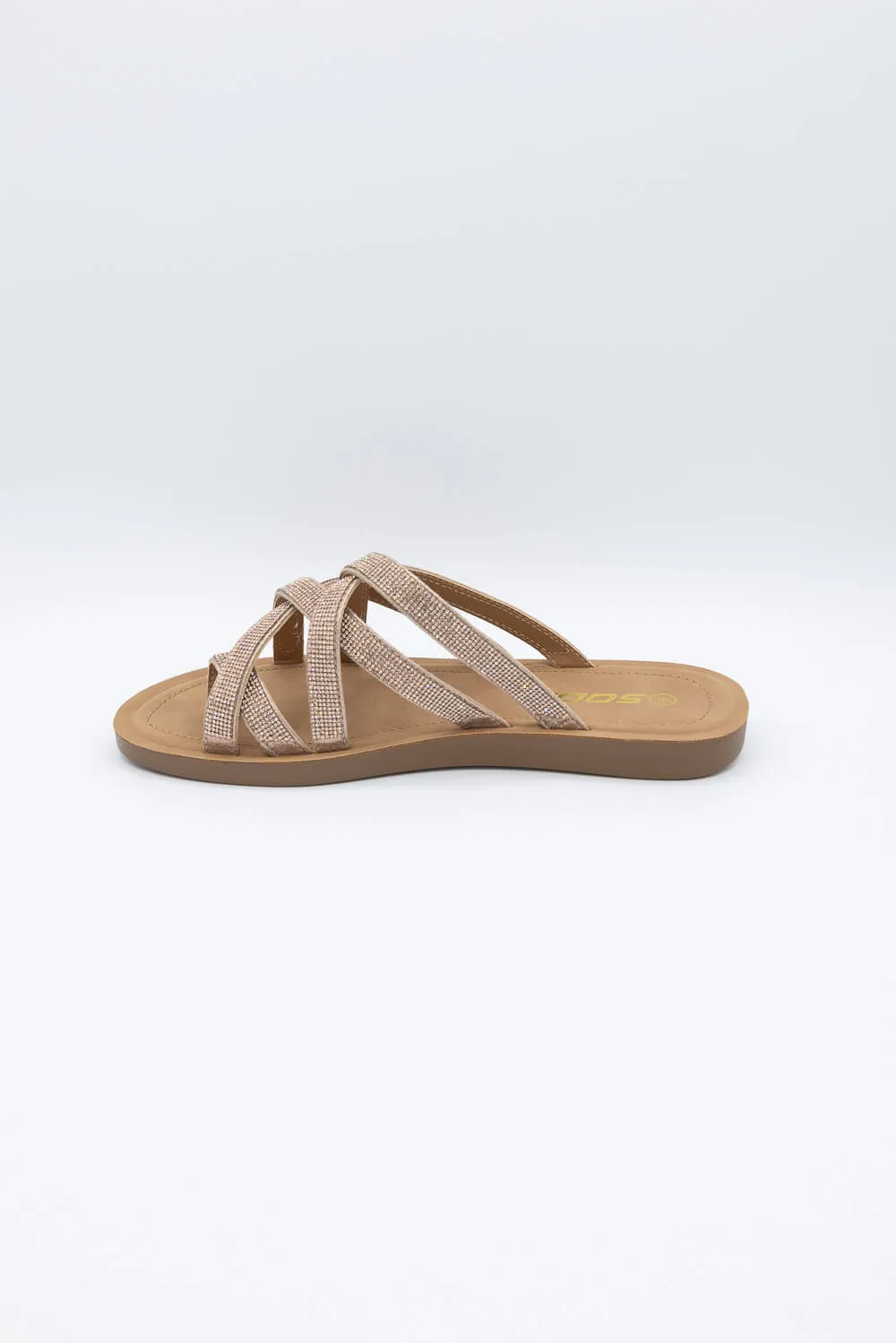 Soda Step Up Strappy Rhinestone Slides for Women in Brown | STEPUP-S PENNY
