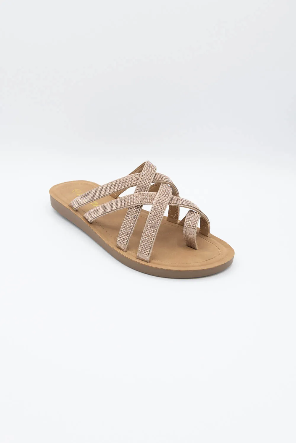 Soda Step Up Strappy Rhinestone Slides for Women in Brown | STEPUP-S PENNY