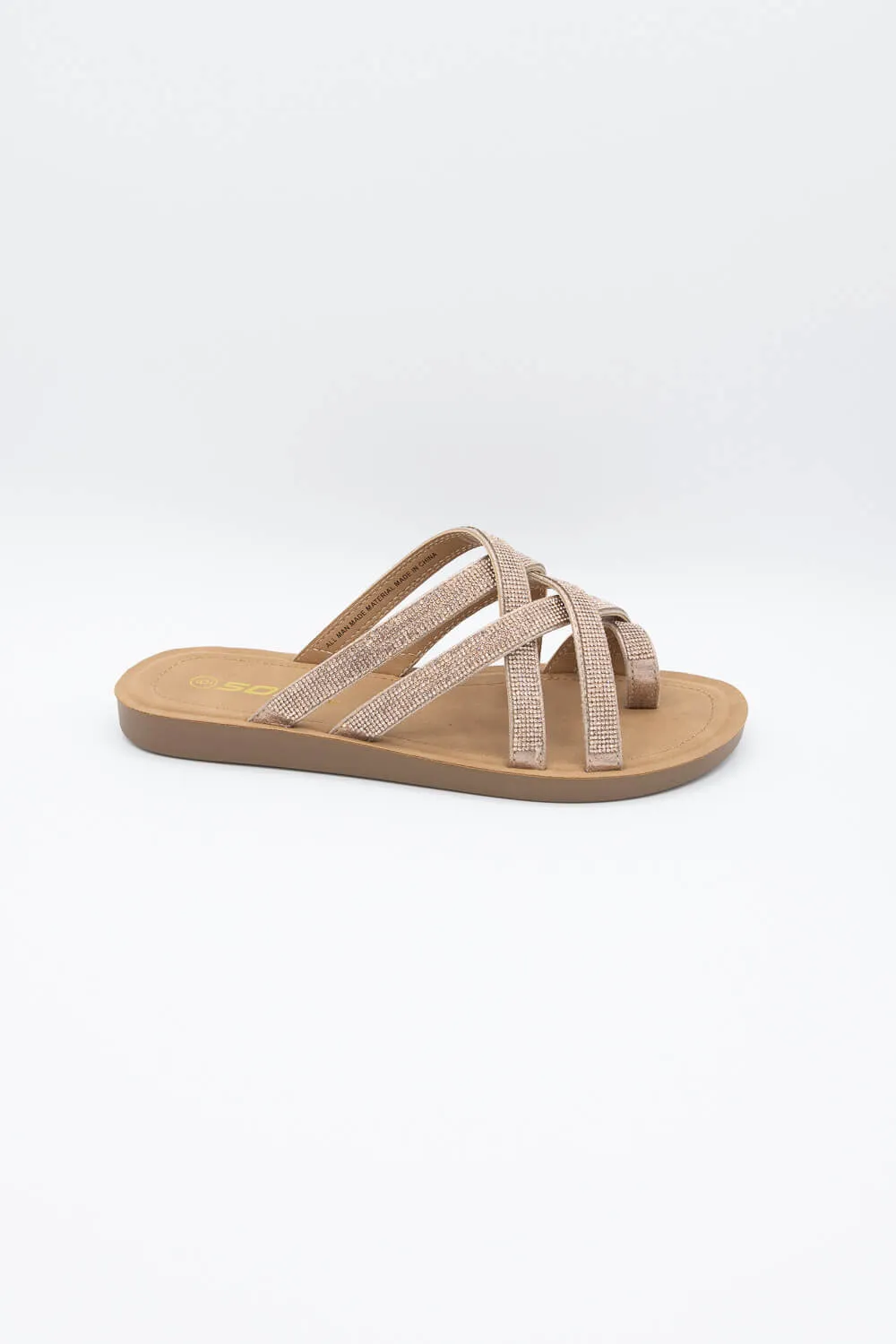 Soda Step Up Strappy Rhinestone Slides for Women in Brown | STEPUP-S PENNY