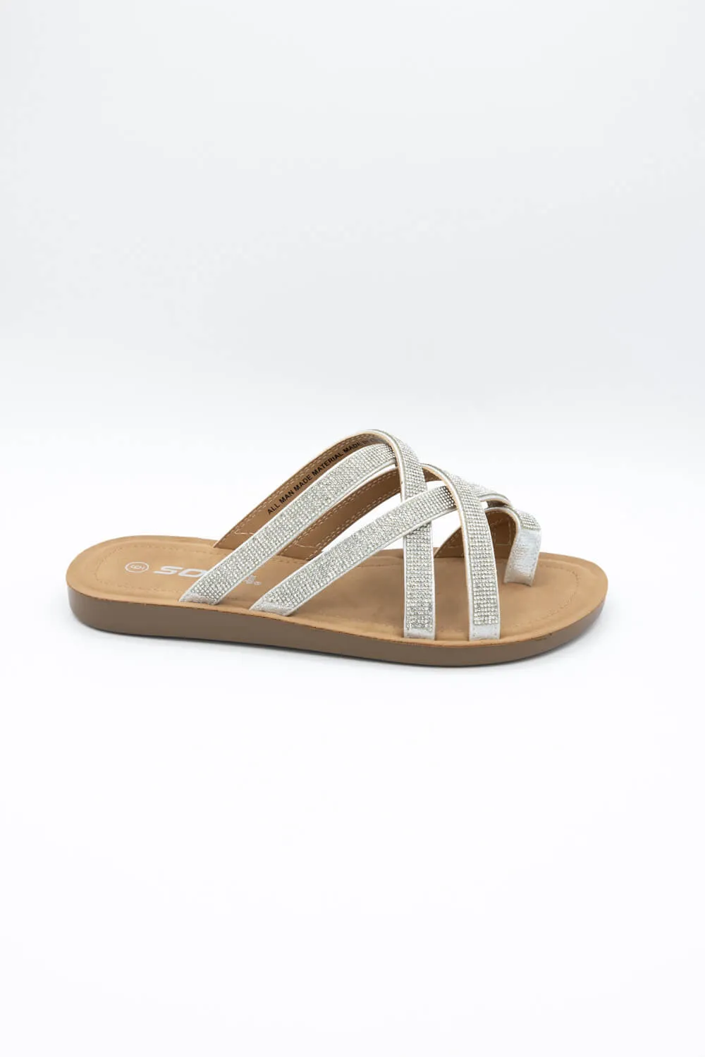 Soda Step Up Strappy Rhinestone Slides for Women in Silver | STEPUP-S SILVER