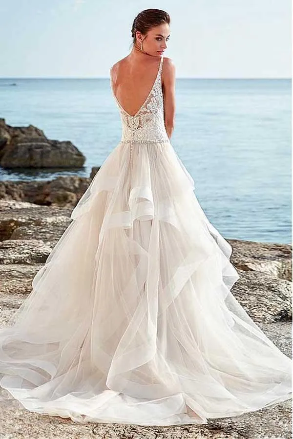 Spaghetti Straps Neckline A-Line Wedding Dress With Beaded WD195