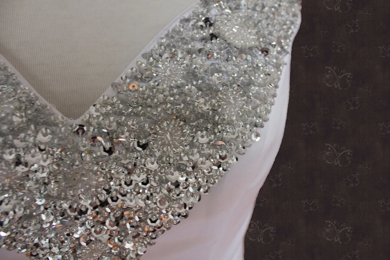 Strapless Jeweled V Neck Tulle Ball Gown Princess Wedding Dress | Penny