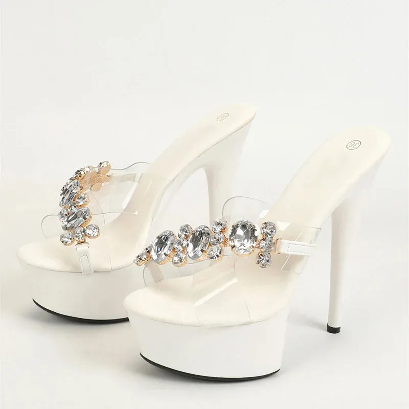 Summer Ultra High Platform Slipper Women Pink Diamond Chain Designer Shoes