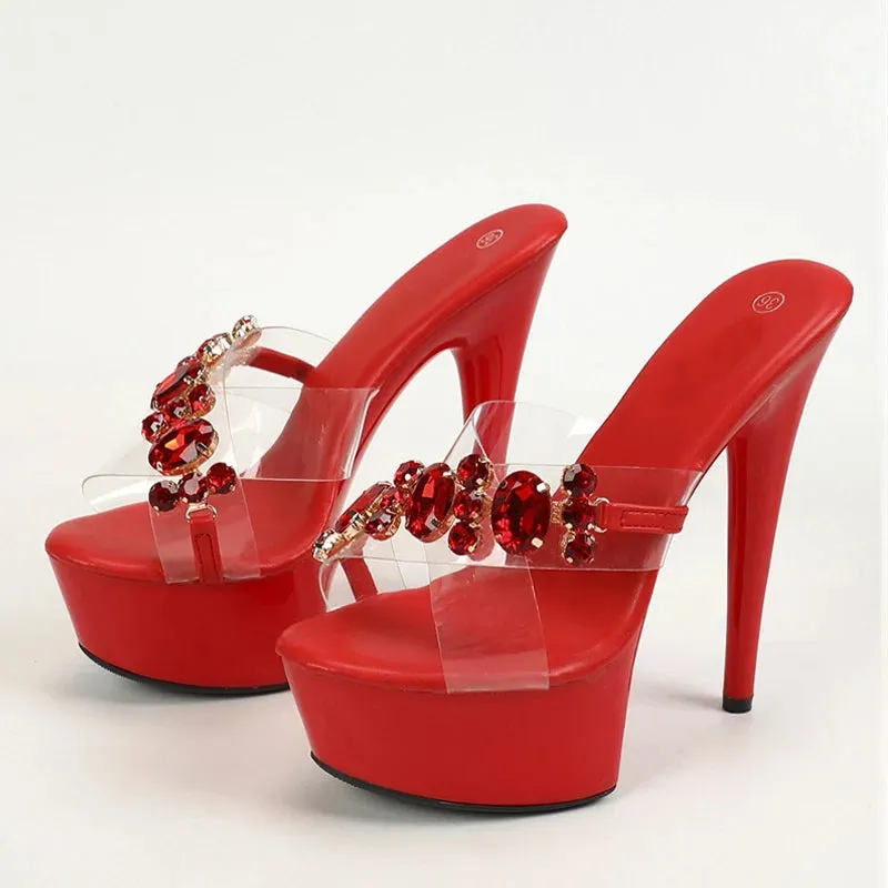 Summer Ultra High Platform Slipper Women Pink Diamond Chain Designer Shoes