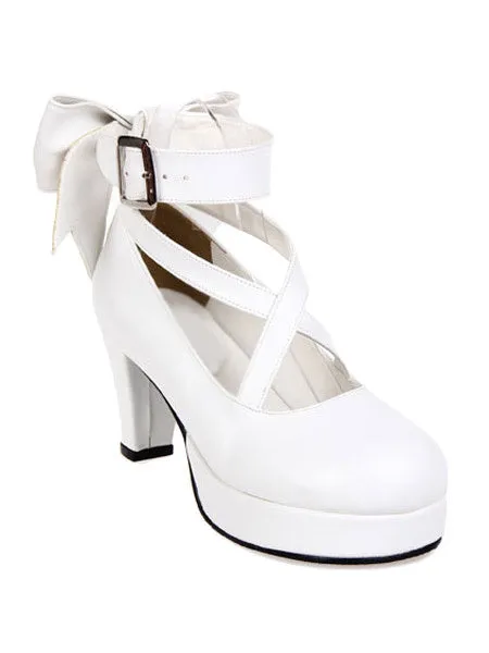 Sweet Platform Heels Lolita Shoes Ankle Straps Round Toe