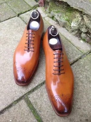 Tan Leather Oxford Brogue Dress Shoes for Men