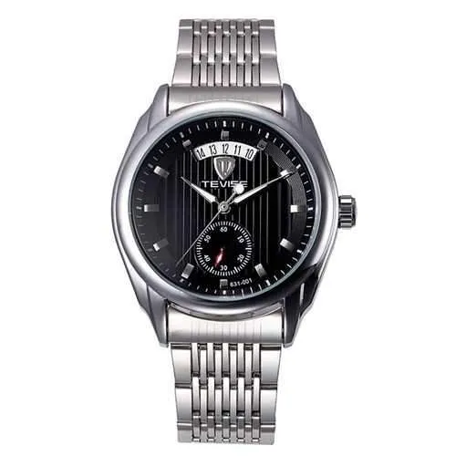 TEVISE Mechanical Watch Fashion Business Men Wrist Watch Date Display Vertical Stripes Dial Watch