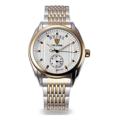 TEVISE Mechanical Watch Fashion Business Men Wrist Watch Date Display Vertical Stripes Dial Watch