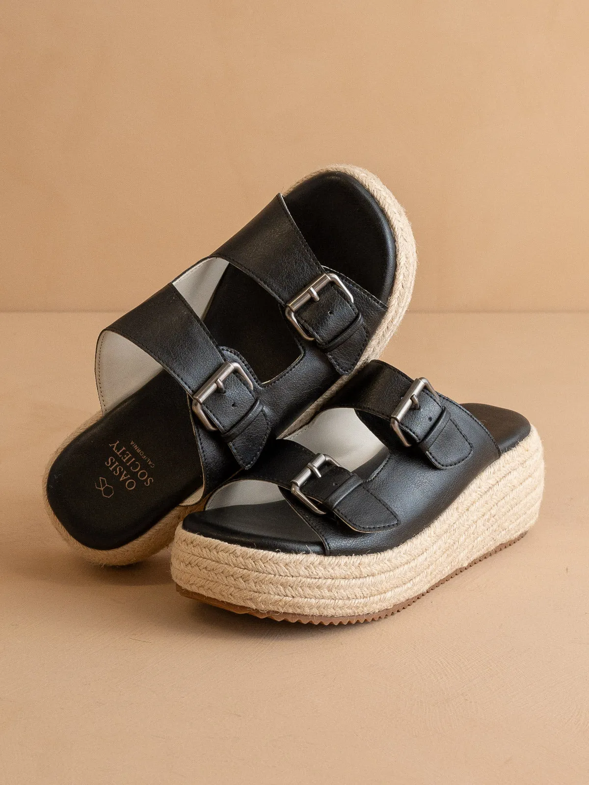 The Porto | Black Fun Flatform with Double Buckle Detail
