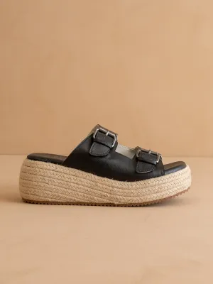 The Porto | Black Fun Flatform with Double Buckle Detail