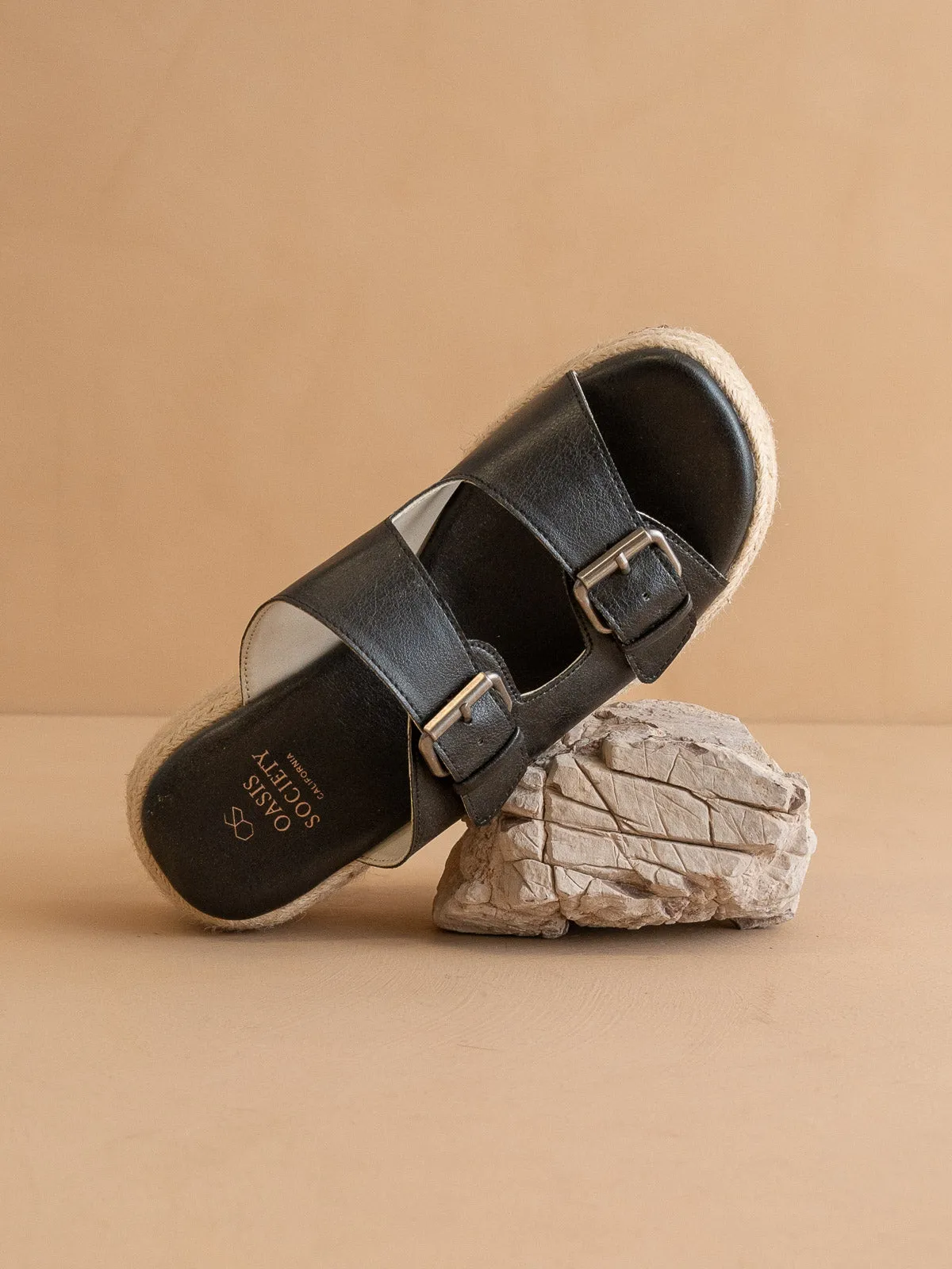 The Porto | Black Fun Flatform with Double Buckle Detail