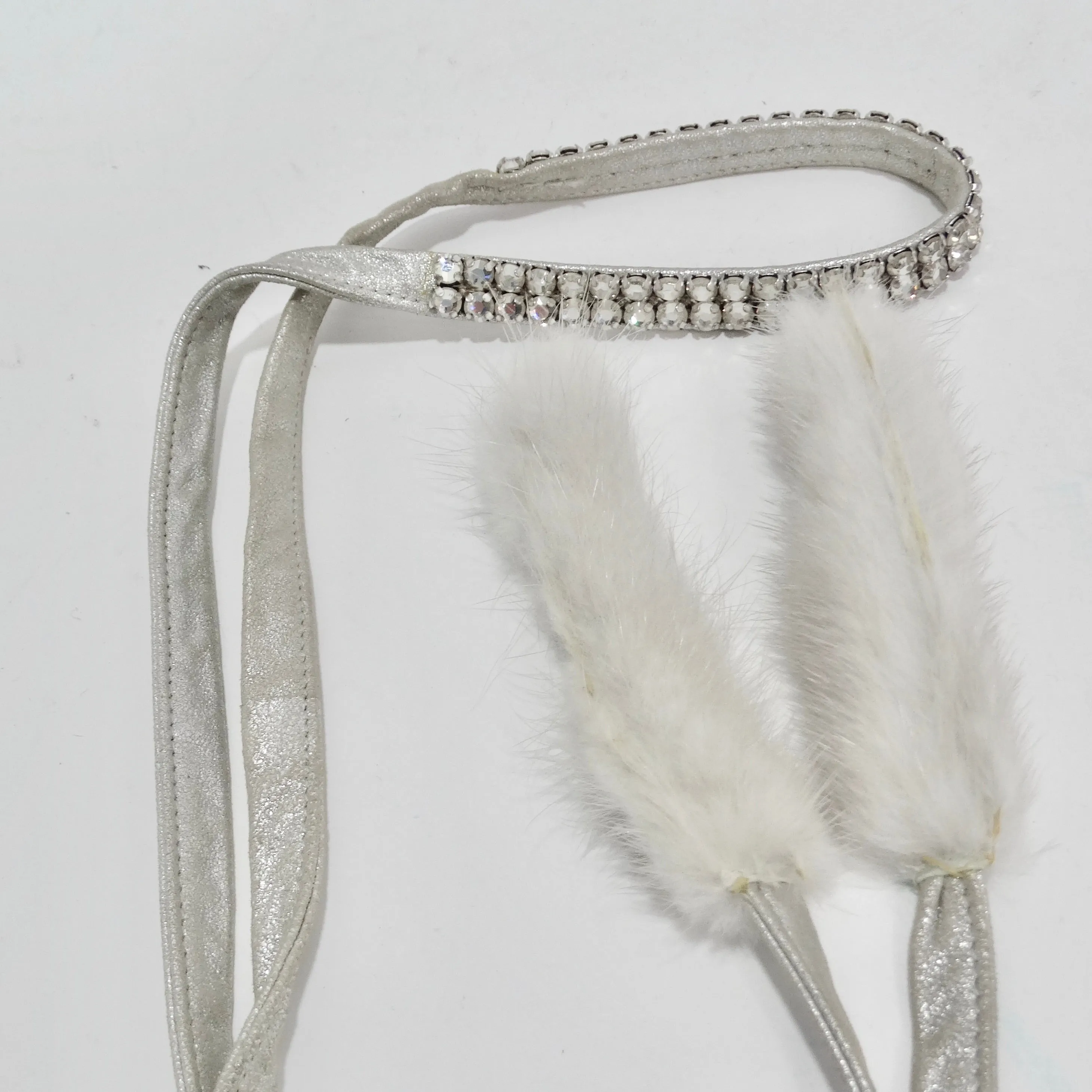 Tom Ford for Gucci Silver Strappy White Mink Leather Crystal Platform Shoes