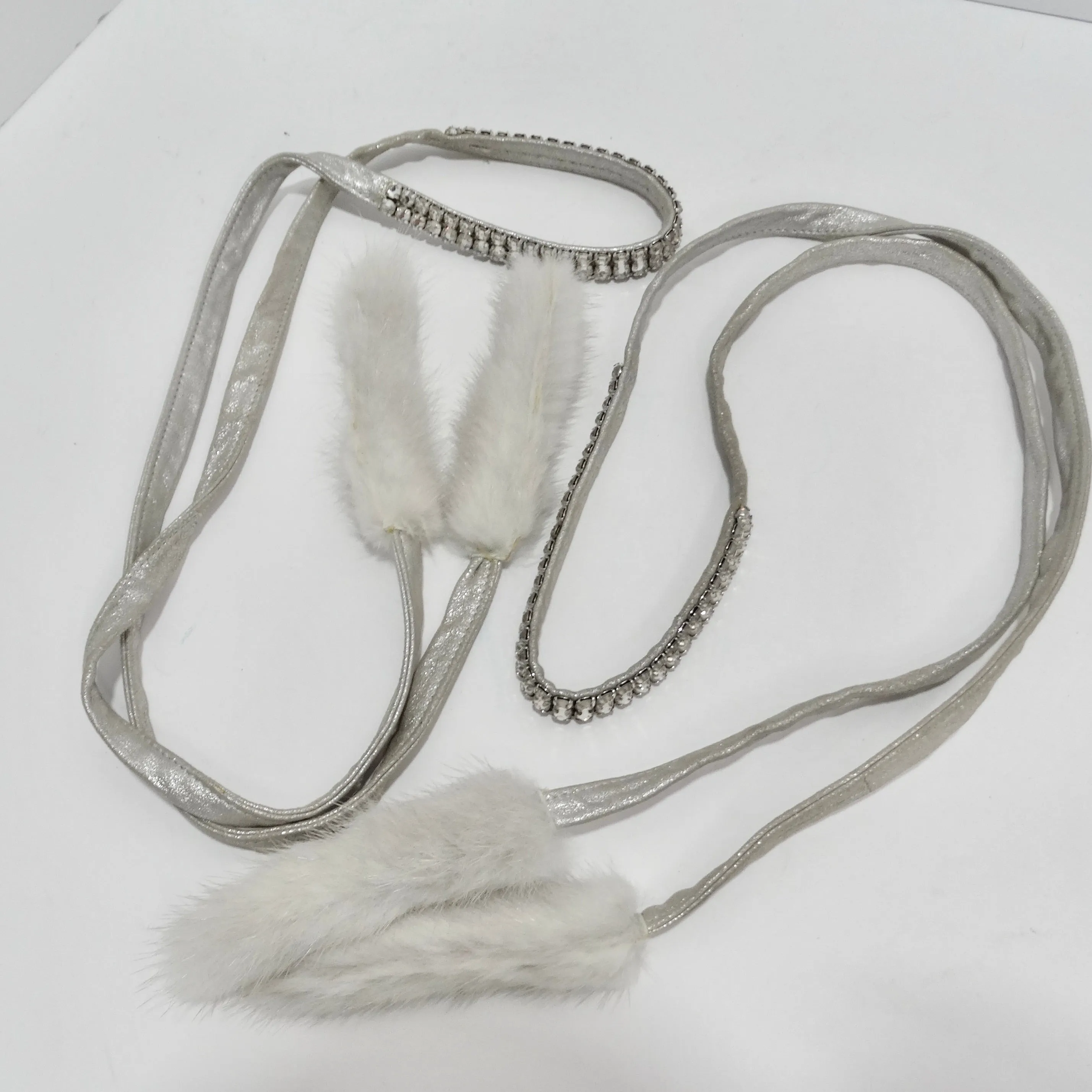 Tom Ford for Gucci Silver Strappy White Mink Leather Crystal Platform Shoes