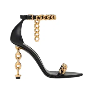 Tom Ford Shoes, Black Leather Gold Chain 105mm Heels (size 40)