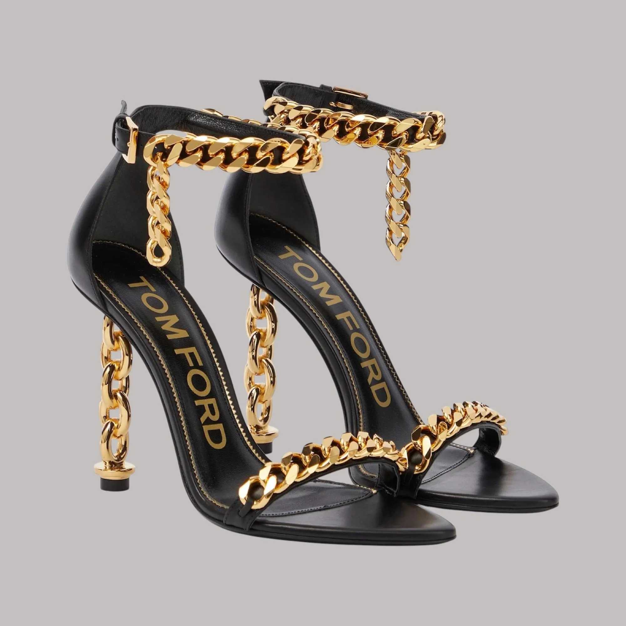 Tom Ford Shoes, Black Leather Gold Chain 105mm Heels (size 40)