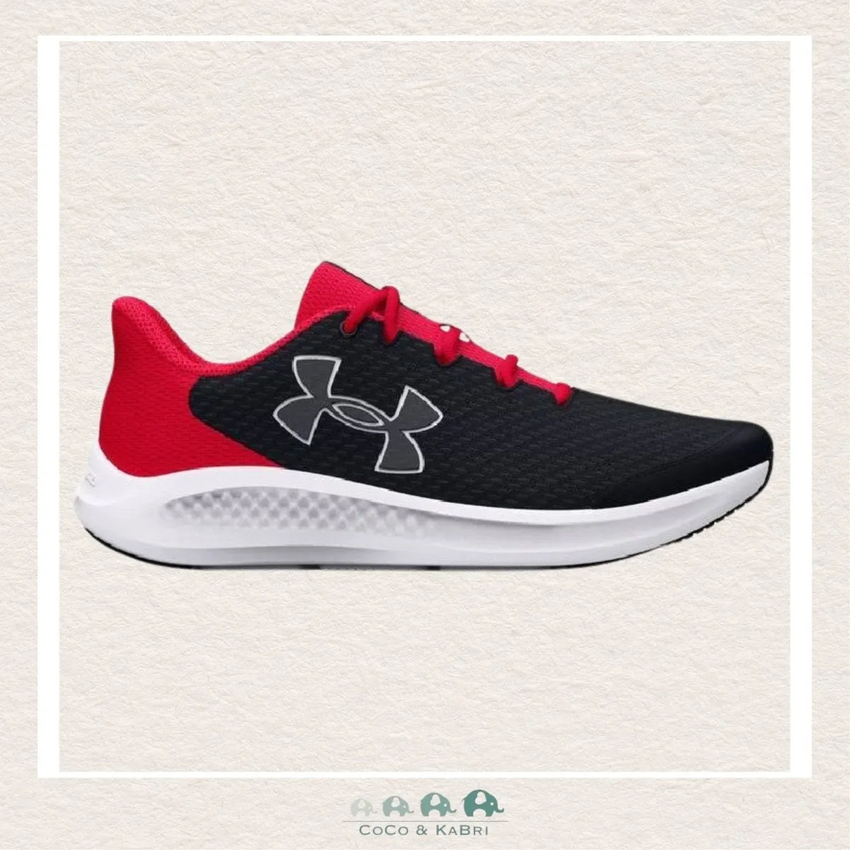Under Armour Boys' Grade School Charged Pursuit 3 Big Logo Running Shoes Black/Red (Y1-101)