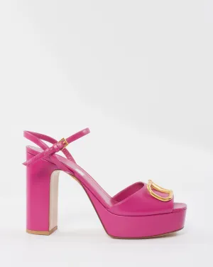Valentino Pink Leather Signature VLogo Platform Sandals - 41
