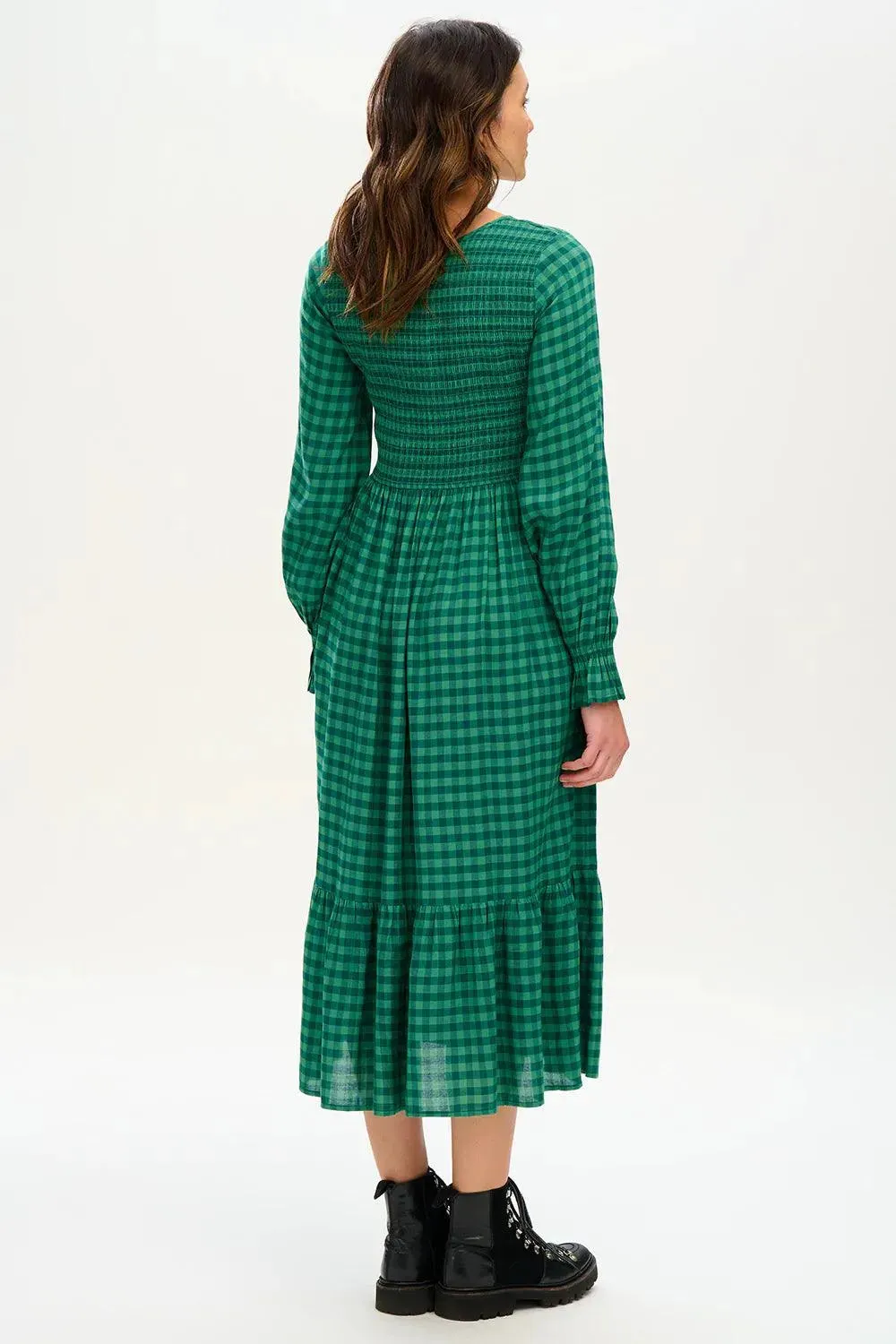 Vestido Penny Midi Shirred Green Gingham