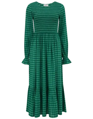 Vestido Penny Midi Shirred Green Gingham