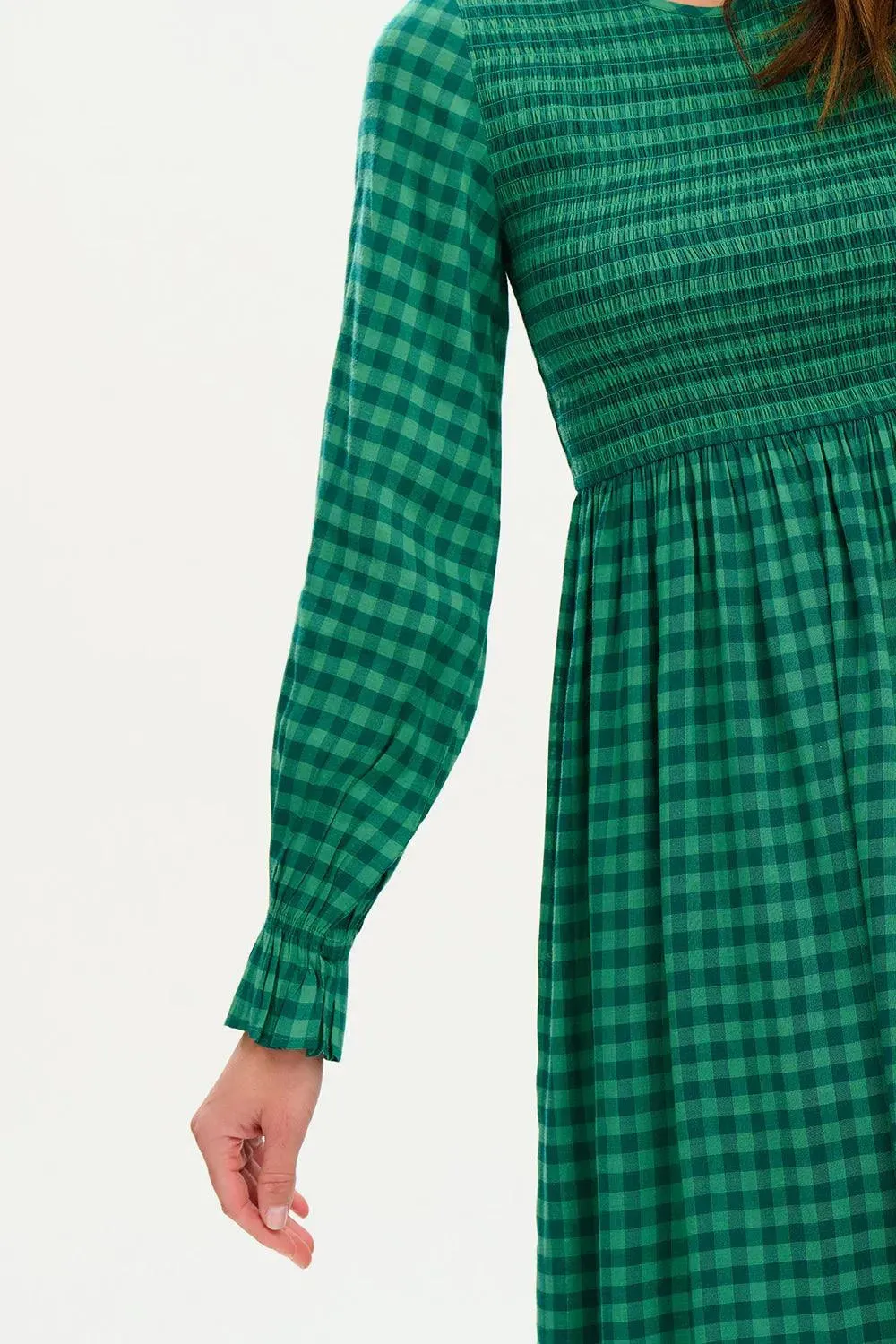 Vestido Penny Midi Shirred Green Gingham