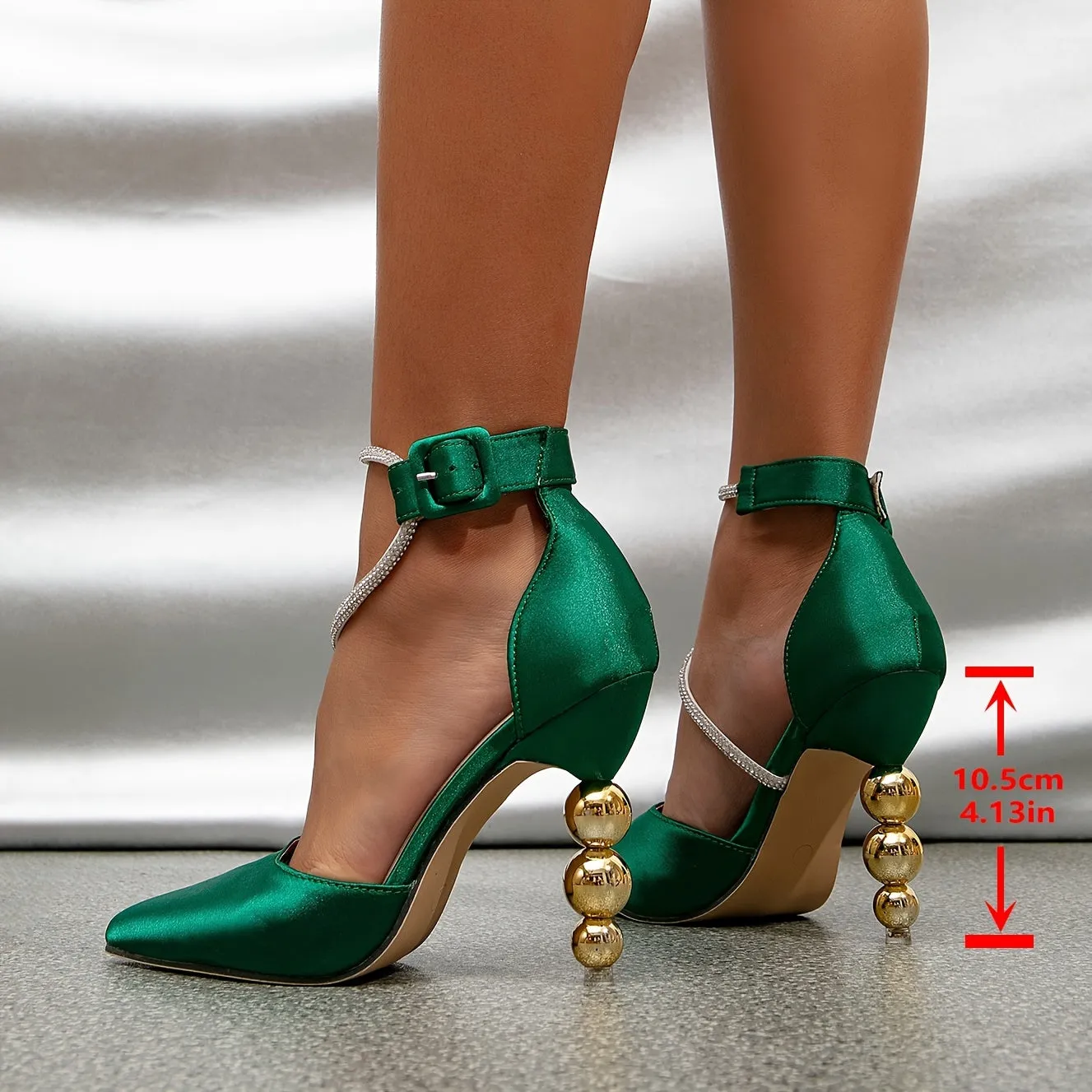 VougeVamp Rhinestone High Heel Pumps – Elegant Pointed Toe with Secure Buckle Strap