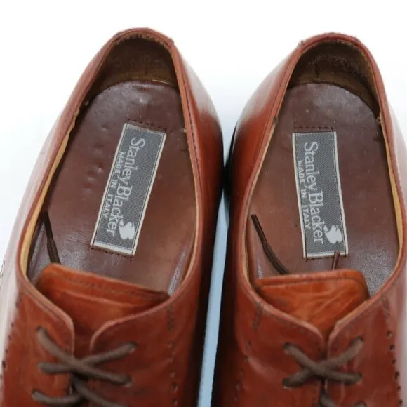 VTG Stanley Blacker Mens Oxford  Size 11.5 Red Leather Italy Handmade Dress Shoe