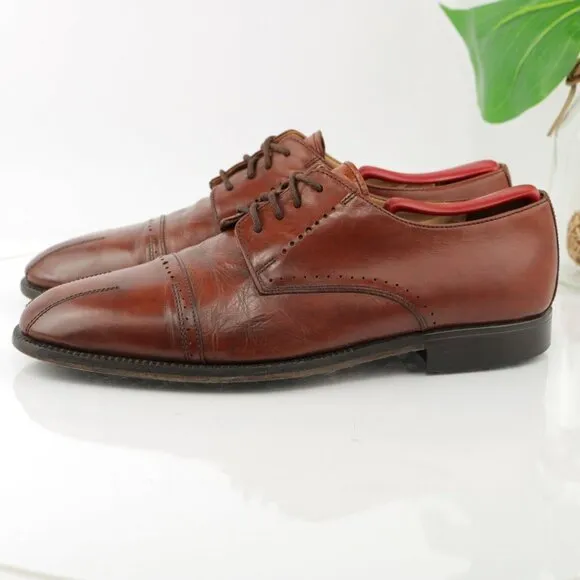 VTG Stanley Blacker Mens Oxford  Size 11.5 Red Leather Italy Handmade Dress Shoe
