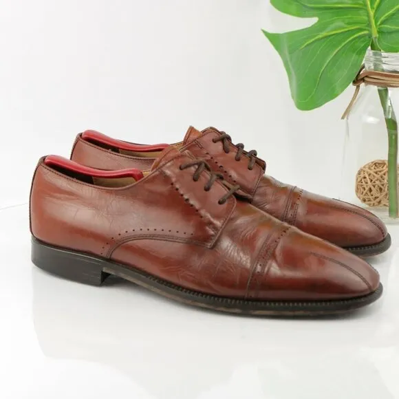 VTG Stanley Blacker Mens Oxford  Size 11.5 Red Leather Italy Handmade Dress Shoe