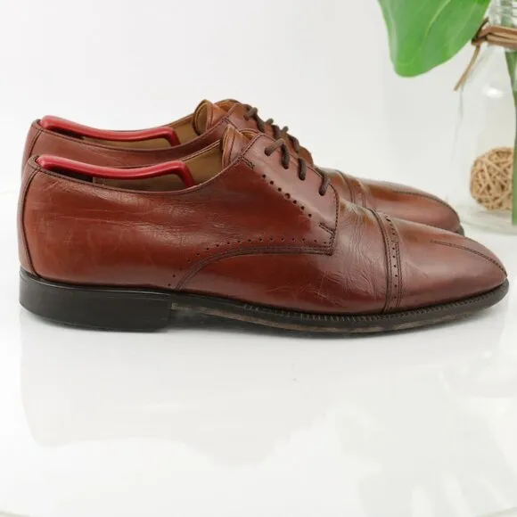VTG Stanley Blacker Mens Oxford  Size 11.5 Red Leather Italy Handmade Dress Shoe