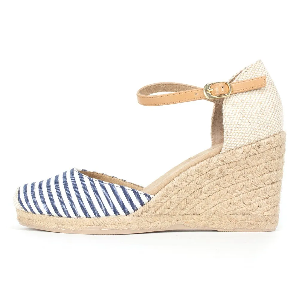 White Mountain Mamba' Women's Sandal Espadrille Wedge, Navy/White Stripe, 11