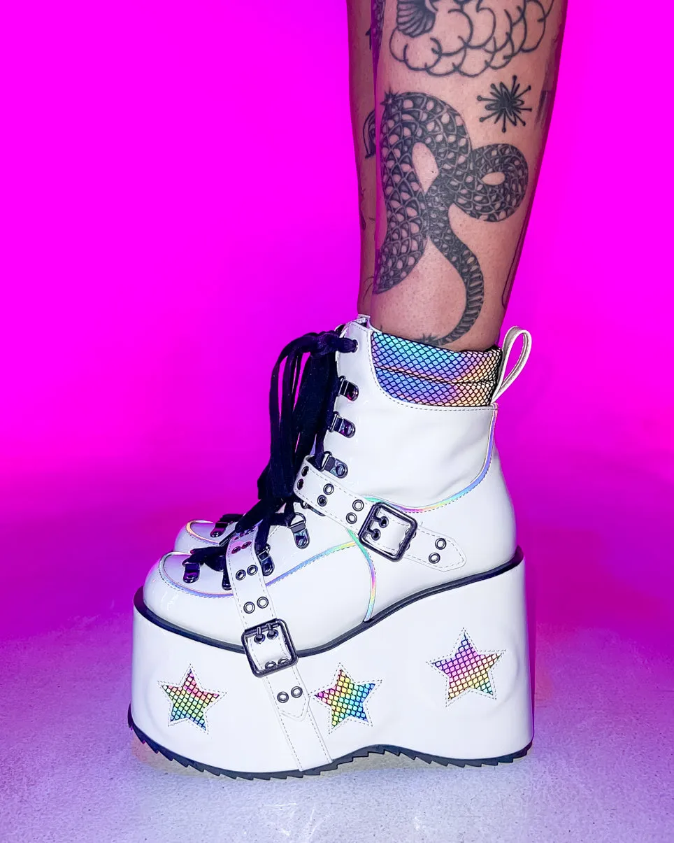 White Spaced Out Platform Boots