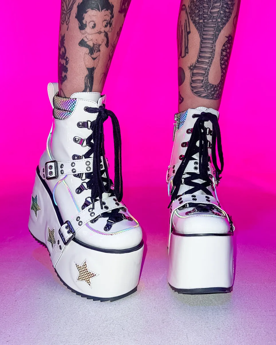 White Spaced Out Platform Boots
