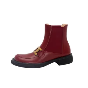 Women Ankle Boots Genuine Leather Chunky Heels Pumps