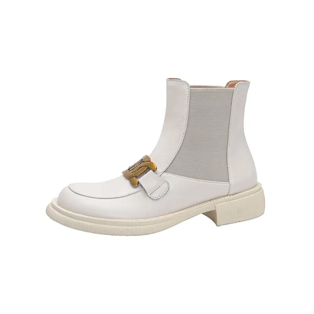 Women Ankle Boots Genuine Leather Chunky Heels Pumps
