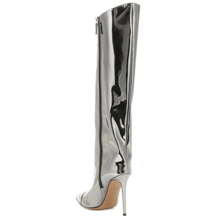 Women High Boots Candy Color Mirror Leather