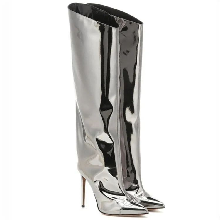 Women High Boots Candy Color Mirror Leather