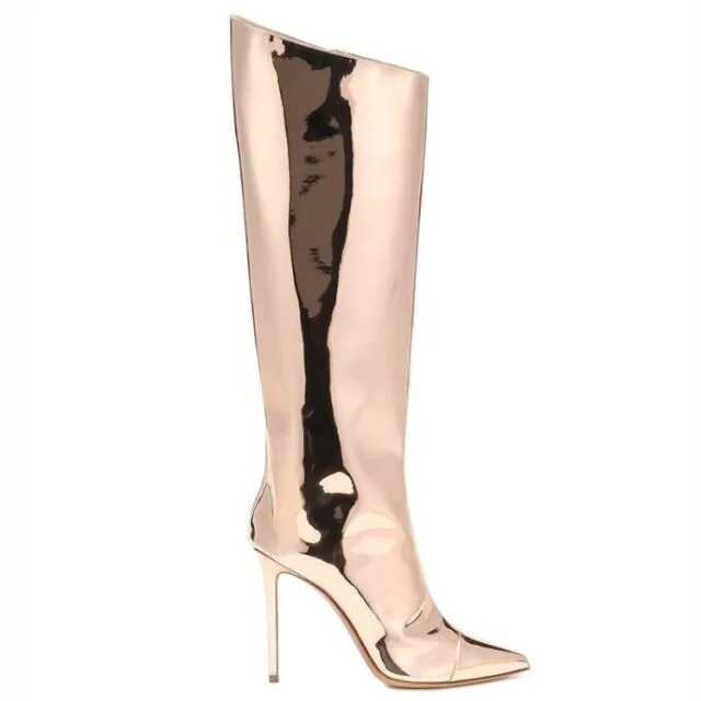 Women High Boots Candy Color Mirror Leather