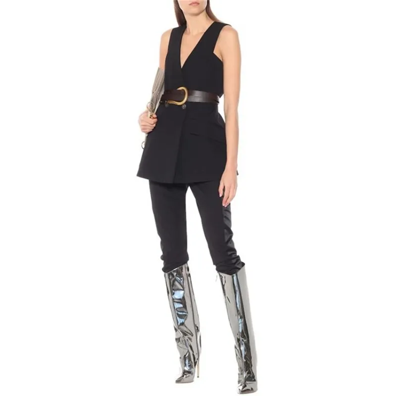 Women High Boots Candy Color Mirror Leather